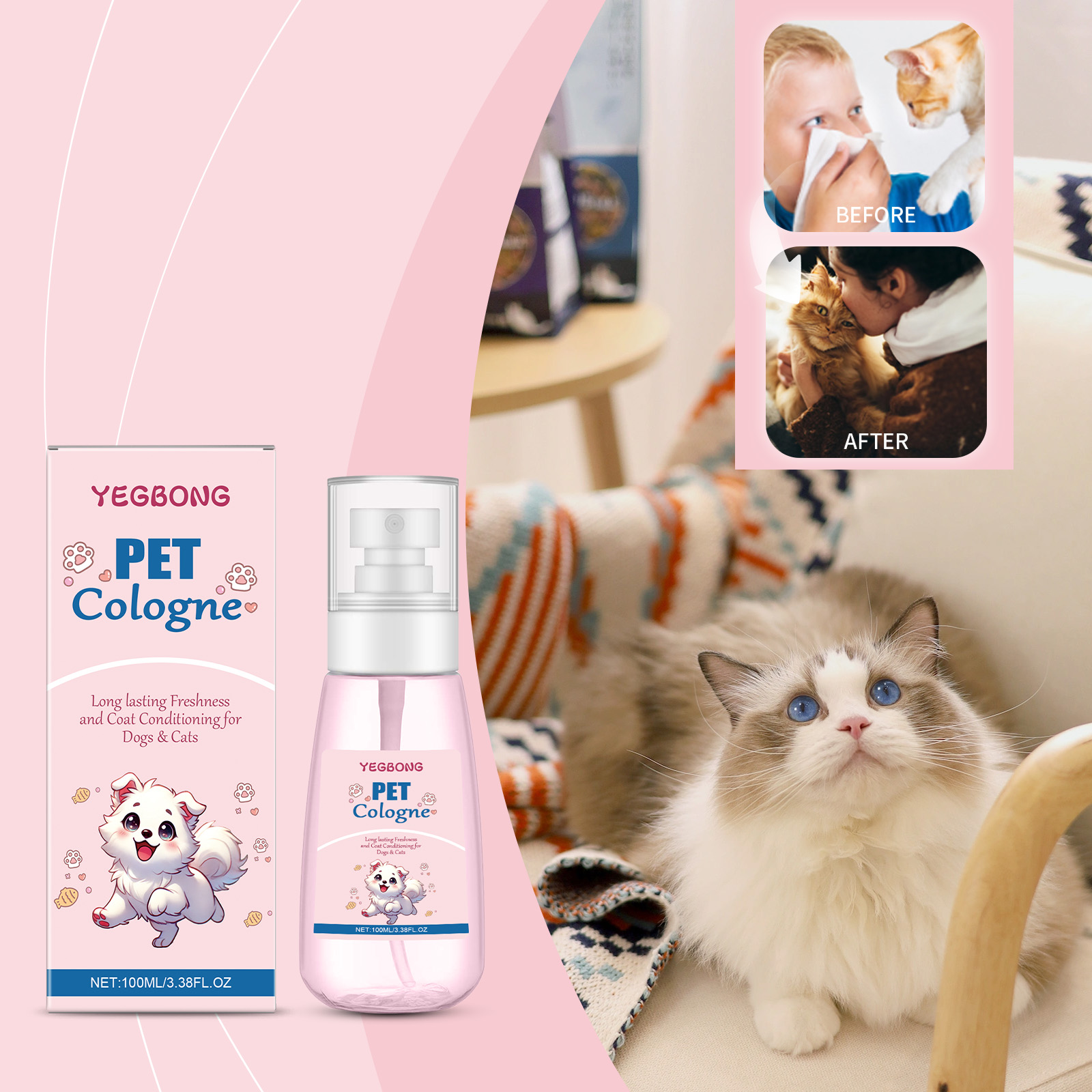 Pet Cologne Spray - Huisdier Cologne Babypoedergeur Langdurig Natuurlijke geurverwijdering